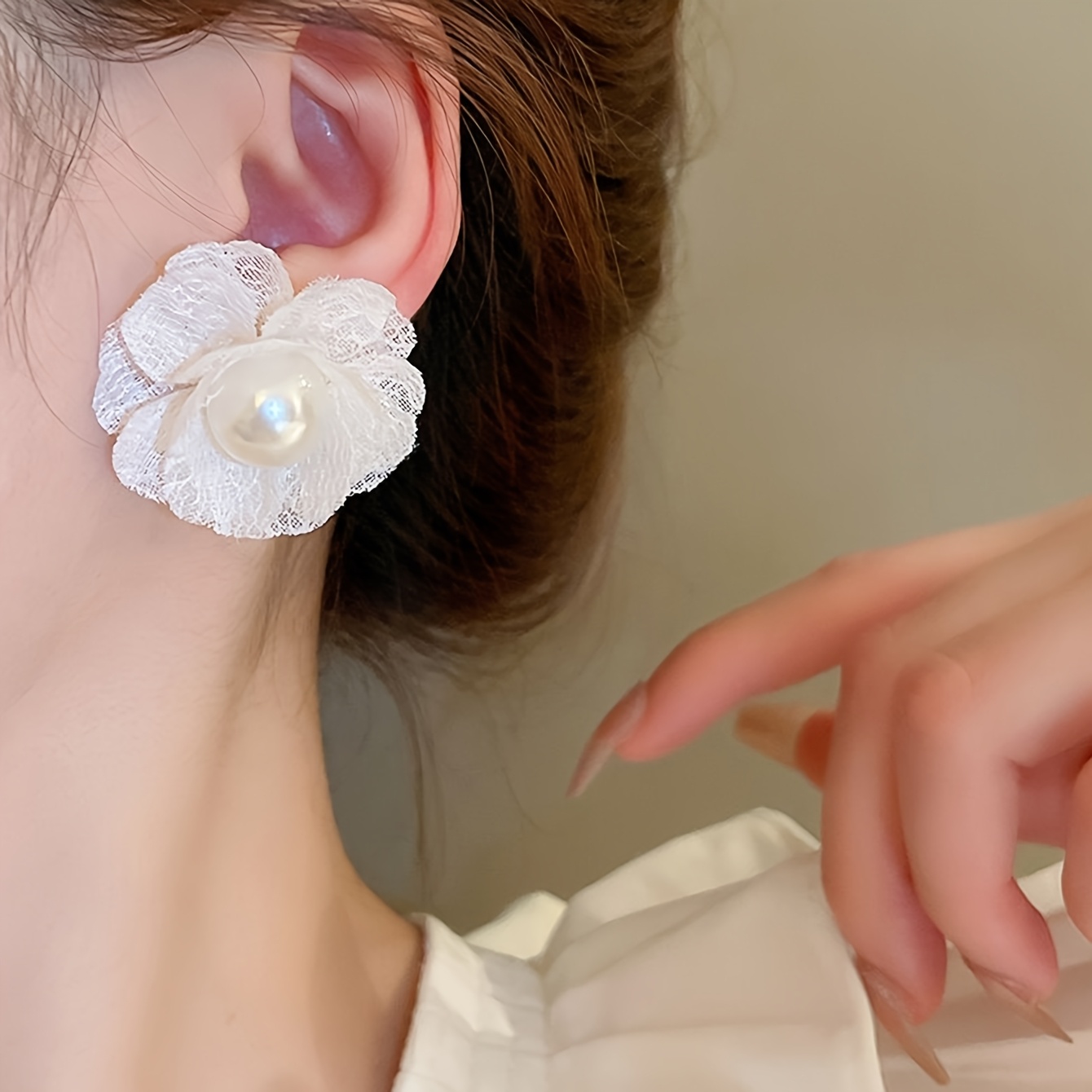 3 Pairs Elegant White Camellia Earrings Set